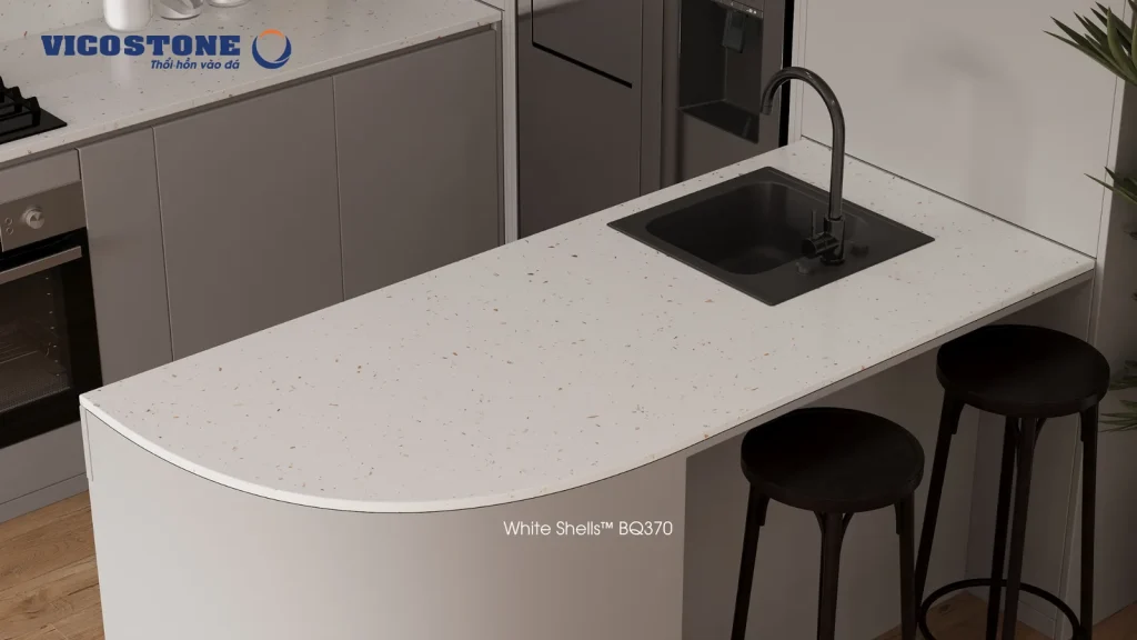 Bề mặt BQ370 White Shells BQ370 trong không gian minh họa