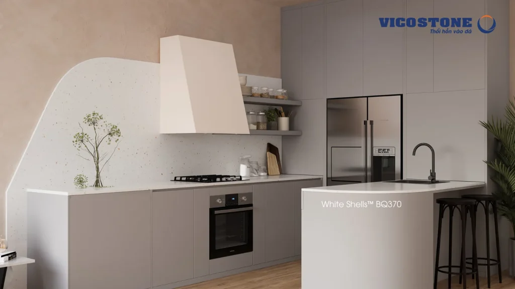Bề mặt BQ370 White Shells BQ370 trong không gian minh họa