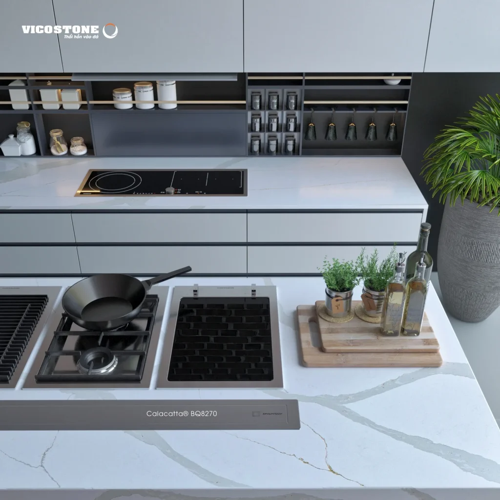 Bề mặt Calacatta BQ8270 trong không gian minh họa