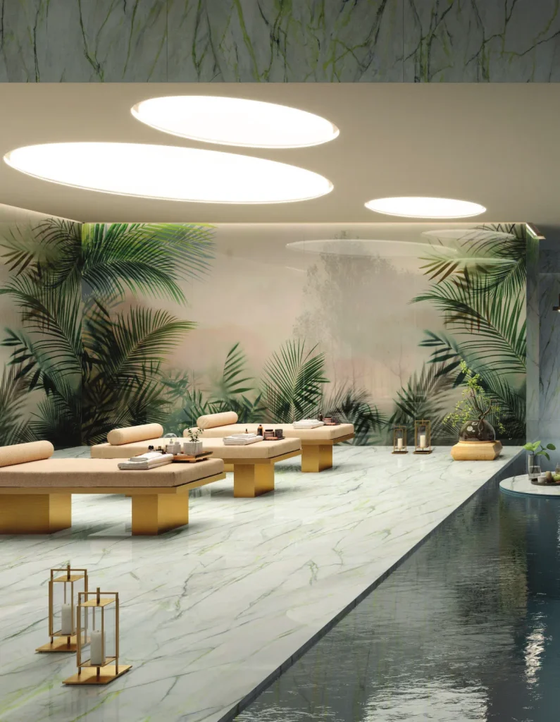 Bề mặt CALACATTA GREEN trong không gian minh họa