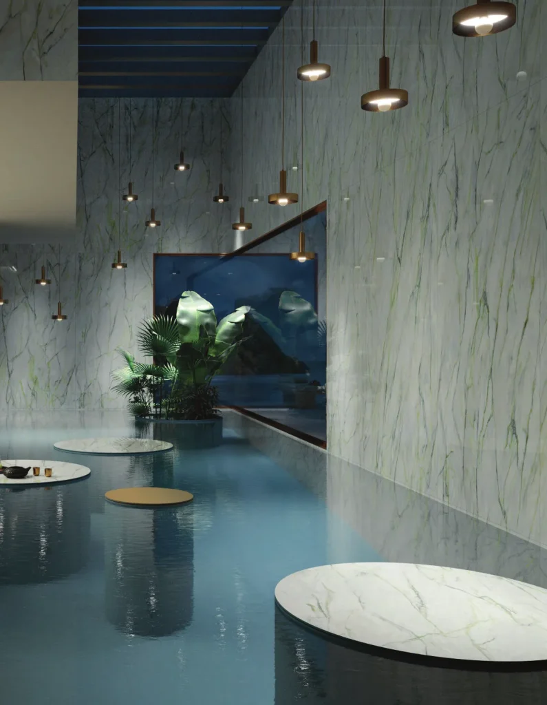 Bề mặt CALACATTA GREEN trong không gian minh họa