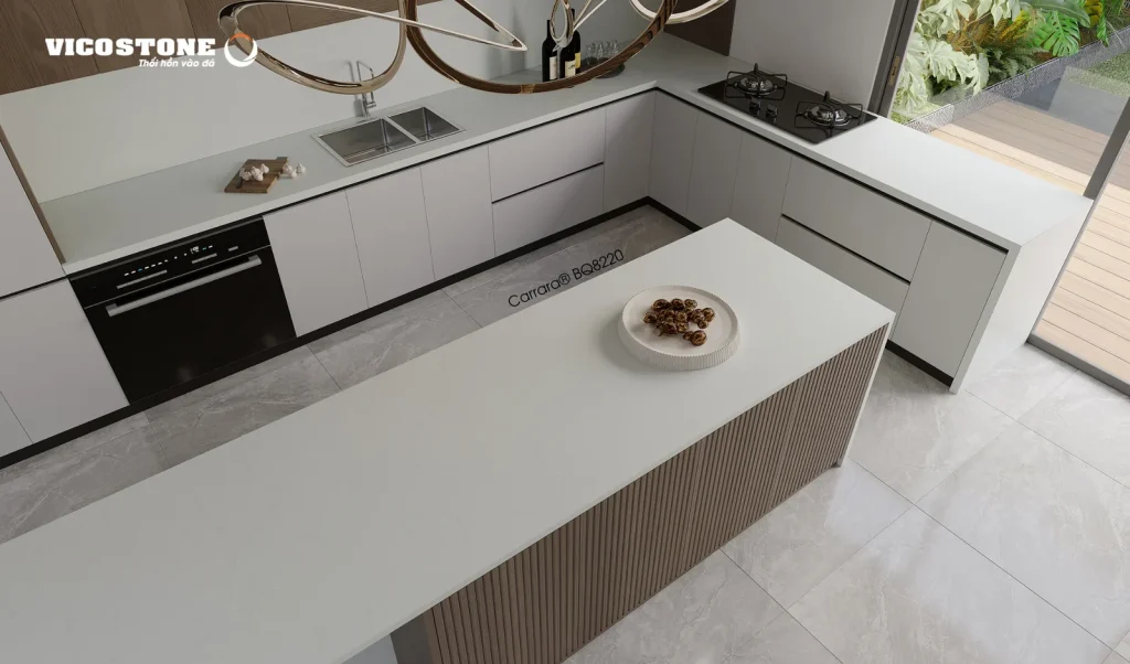 Bề mặt Carrara BQ8220 trong không gian minh họa