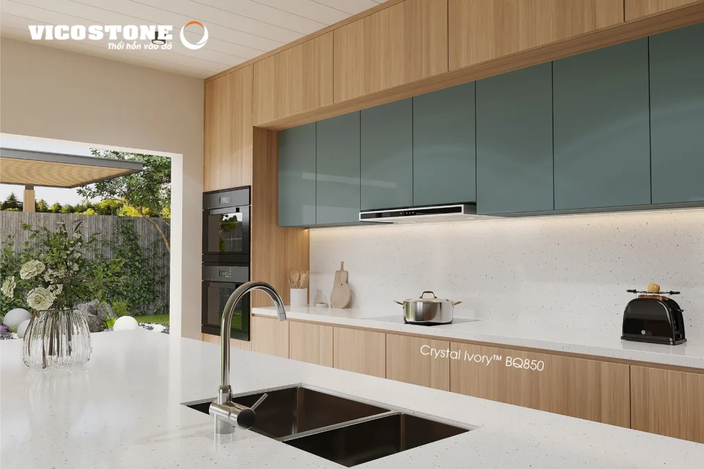 Bề mặt Crystal Ivory BQ850 trong không gian minh họa