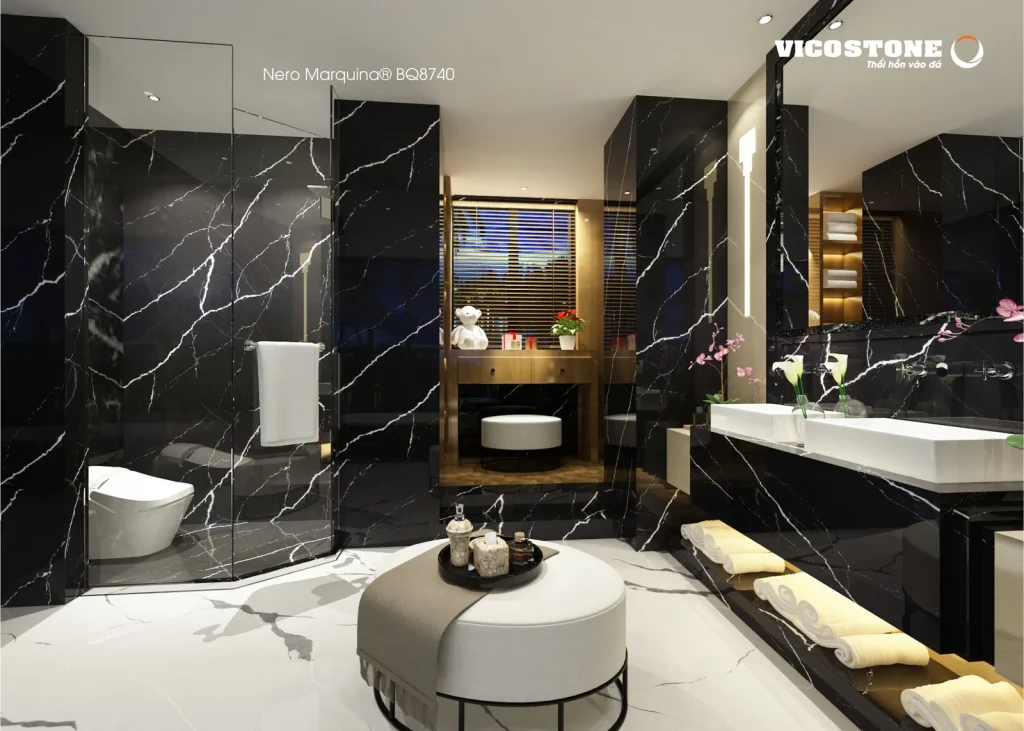 Bề mặt Nero Marquina BQ8740 trong không gian minh họa