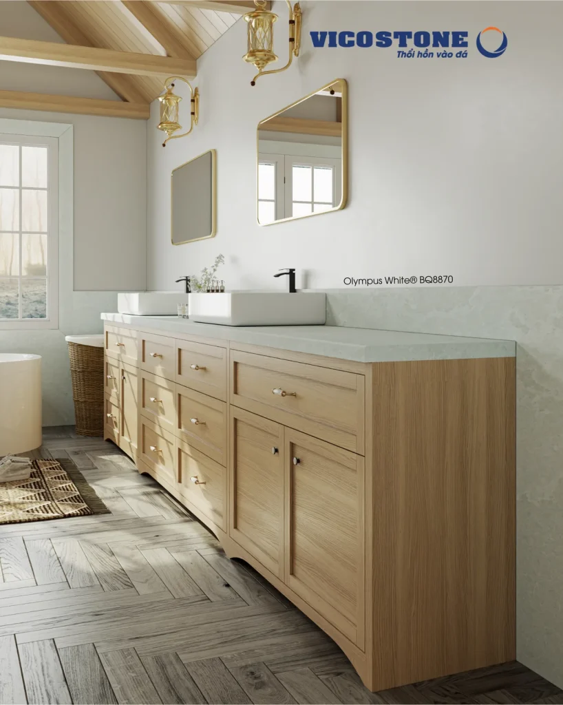 Bề mặt Olympus White BQ8870 trong không gian minh họa
