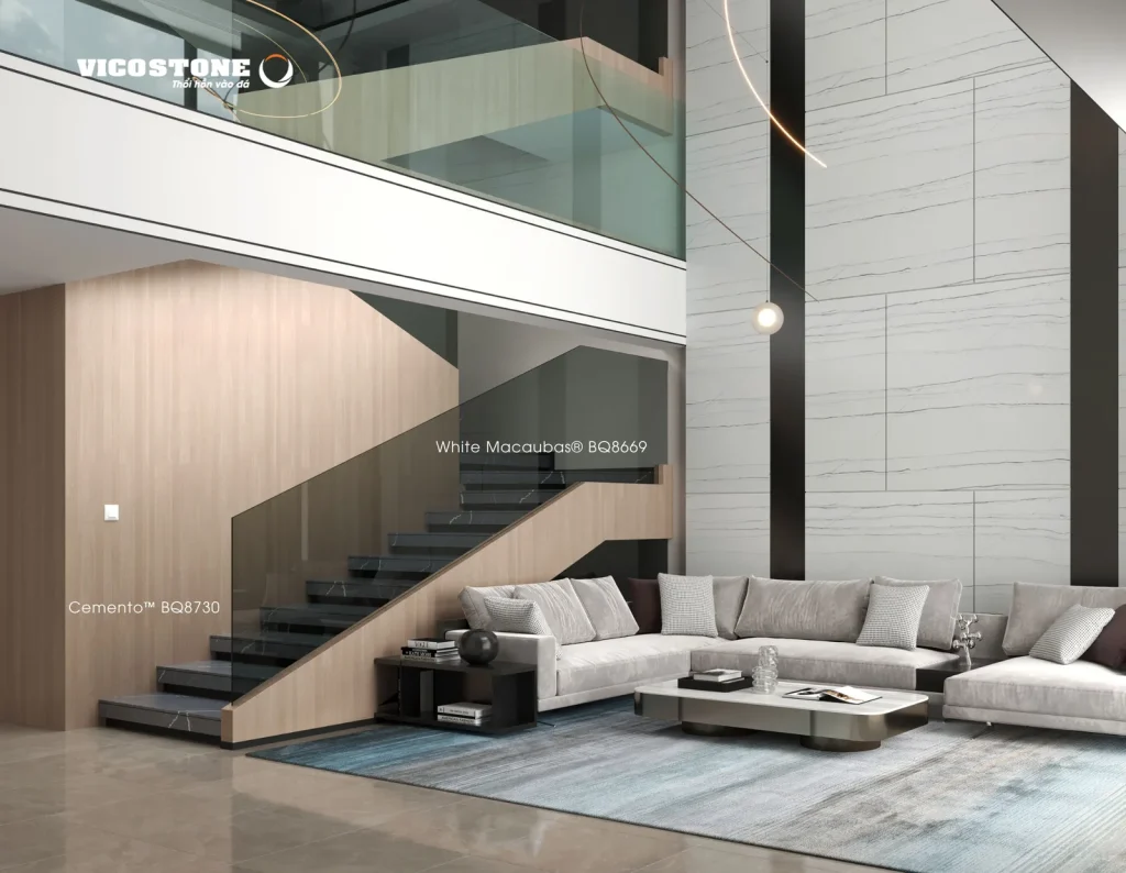 Bề mặt White Macaubas BQ8669 trong không gian minh họa